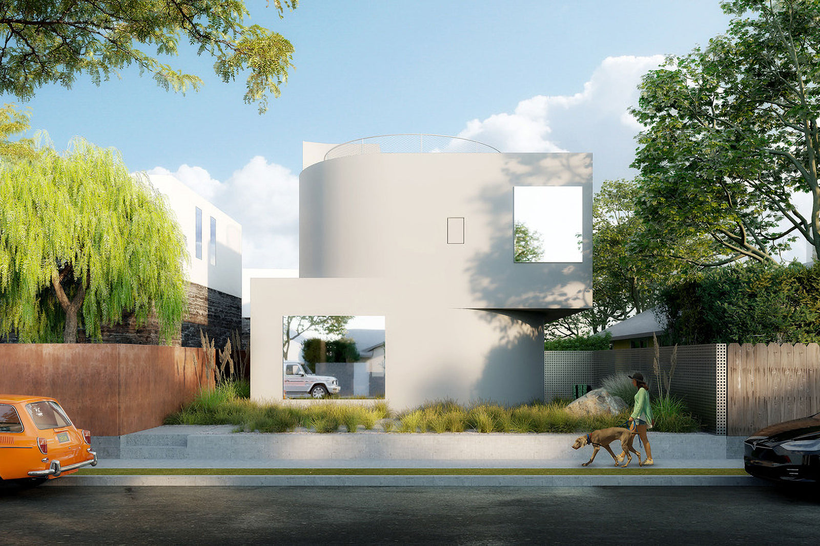 Curved Plaster Walls Combines Crisp Angles Feature In Bright Radius House