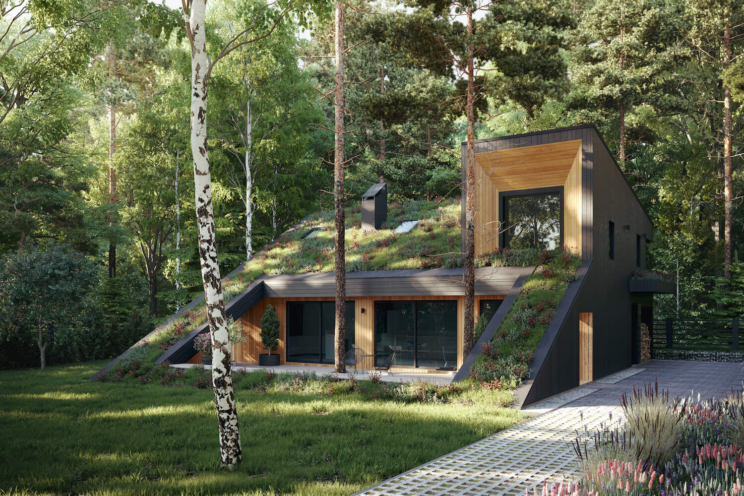 A Passive House In Moscow's Periphery Blends Into Woodlands With Green Roof