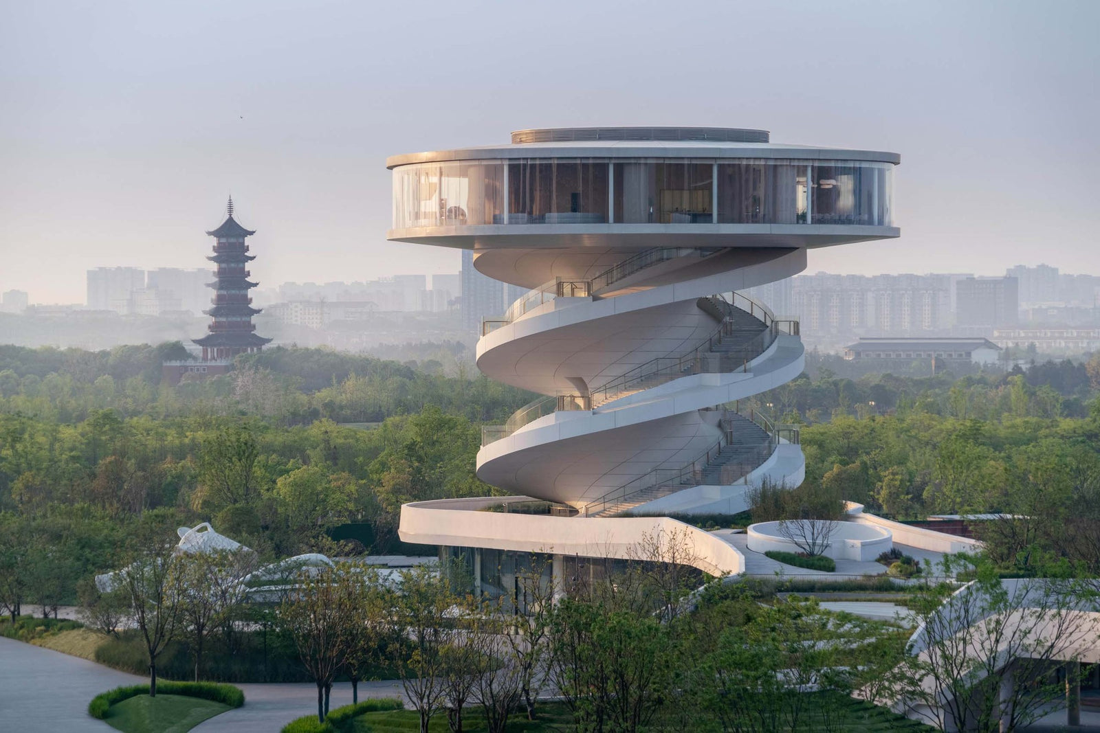 A Spiralling Wetlands Observation Tower As Part Of 'Nanchang Waves'