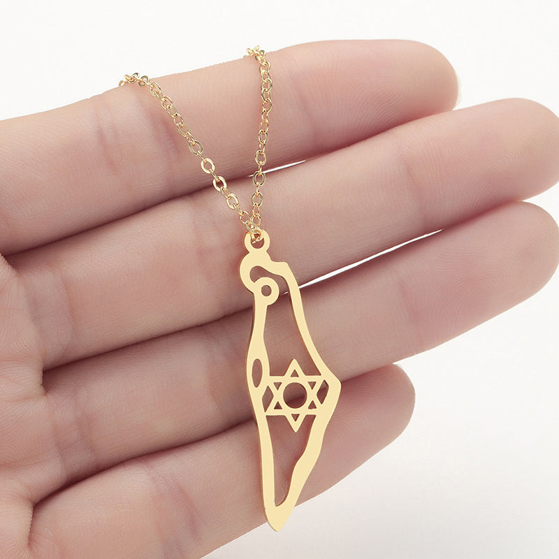 Chozek Outline Map of Israel with Magen Pendant
