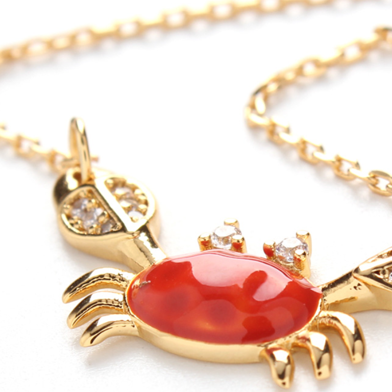 Sumni Red Enamel Crab 18K Gold Plated Necklace