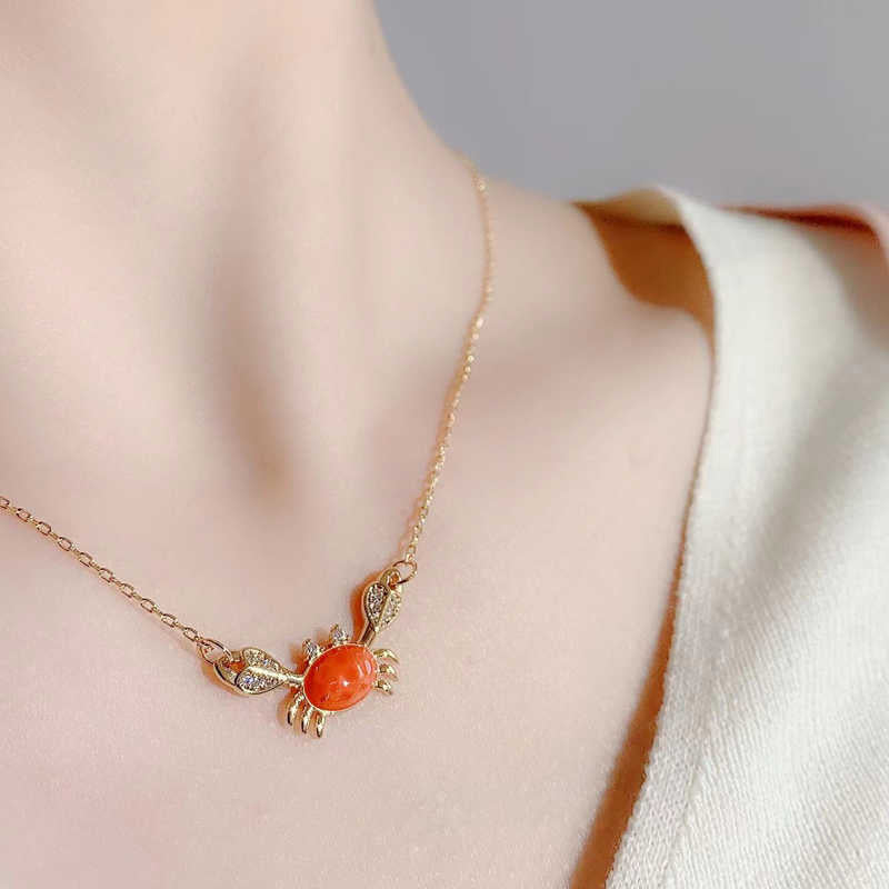 Sumni Red Enamel Crab 18K Gold Plated Necklace