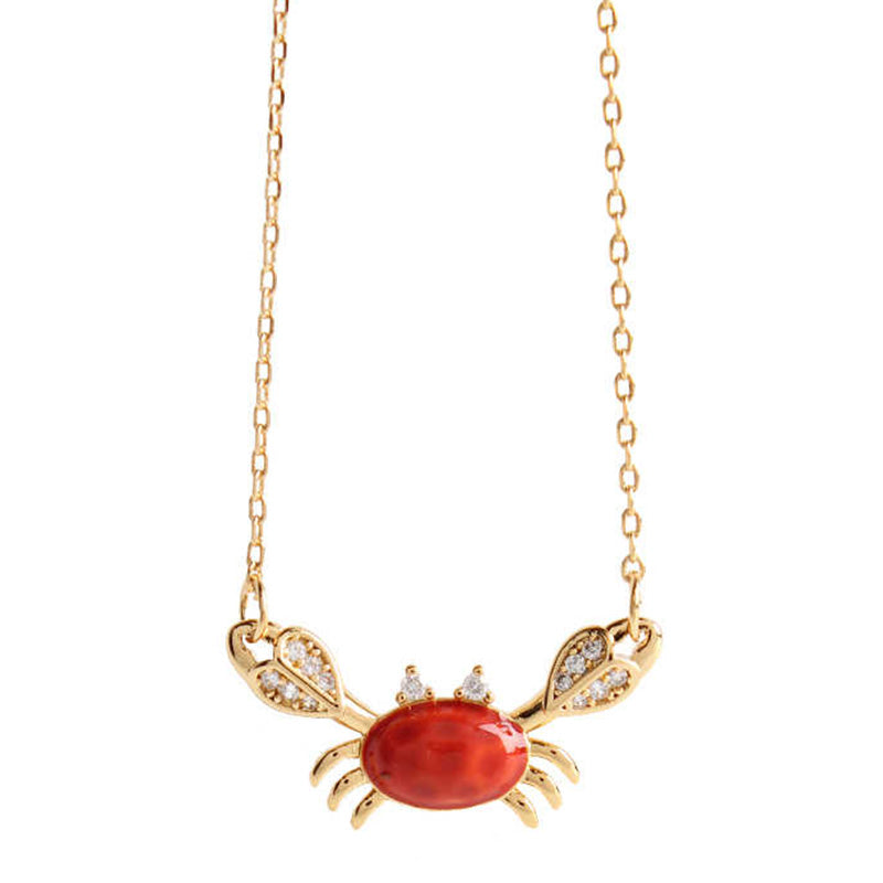 Sumni Red Enamel Crab 18K Gold Plated Necklace