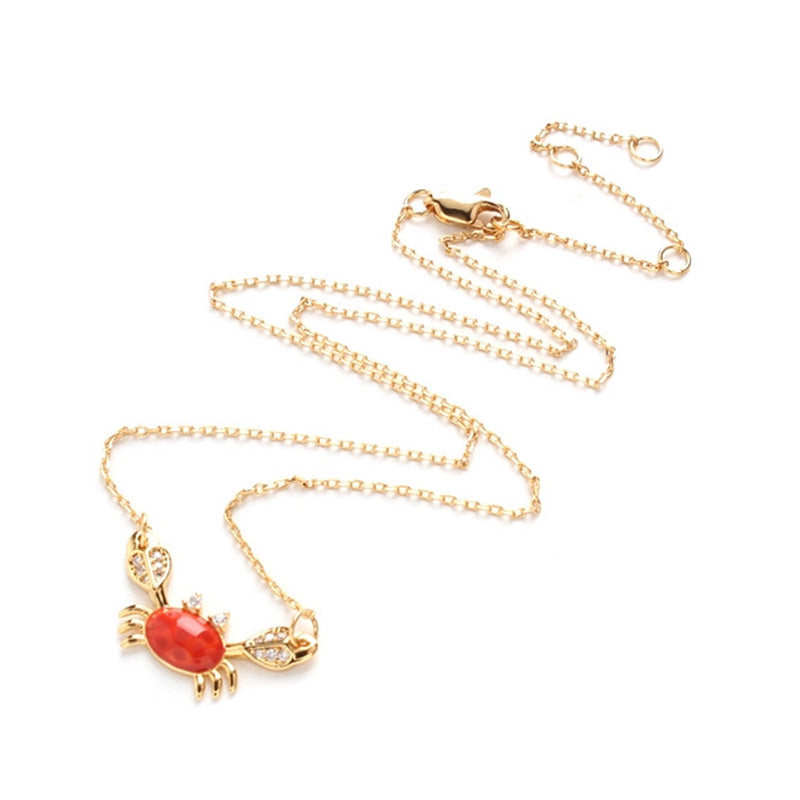 Sumni Red Enamel Crab 18K Gold Plated Necklace