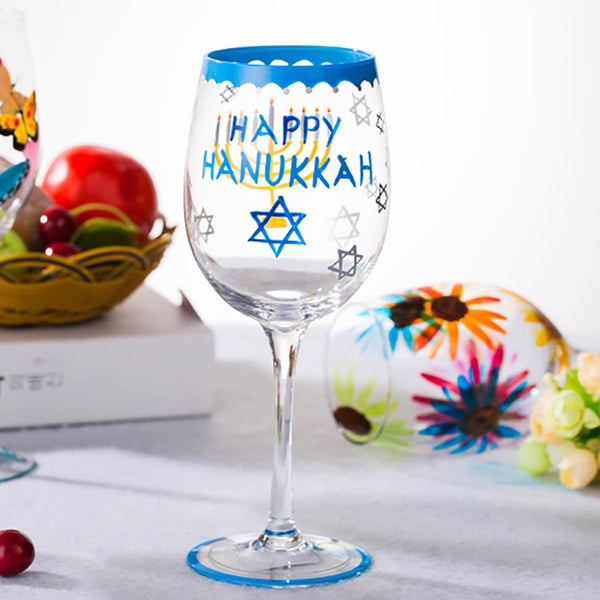Tummin Menorah Wine Glass Handcrafted & Hand Painted Wine Glass