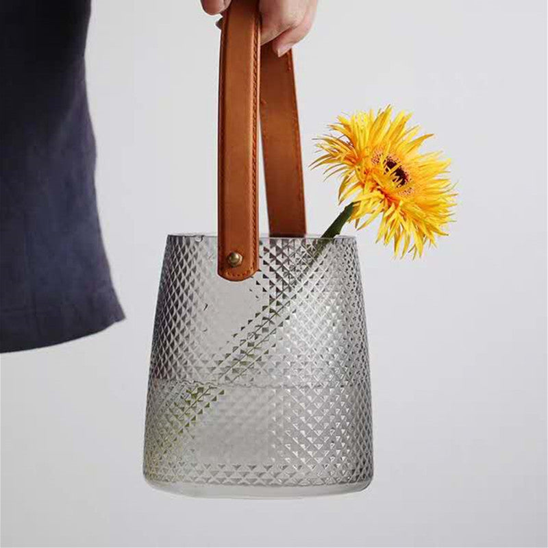 Andreea Vase with Leather Handle
