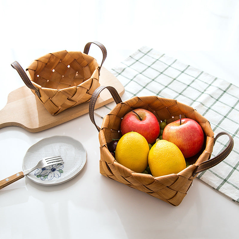Assorted Wood Chip Handled Basket | Household Hand-woven Wood Chip