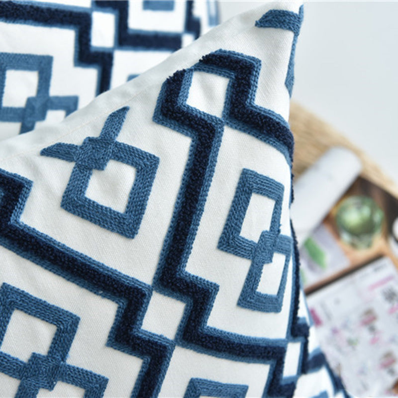 British Blue Argyle Embroidered Pillow Cover