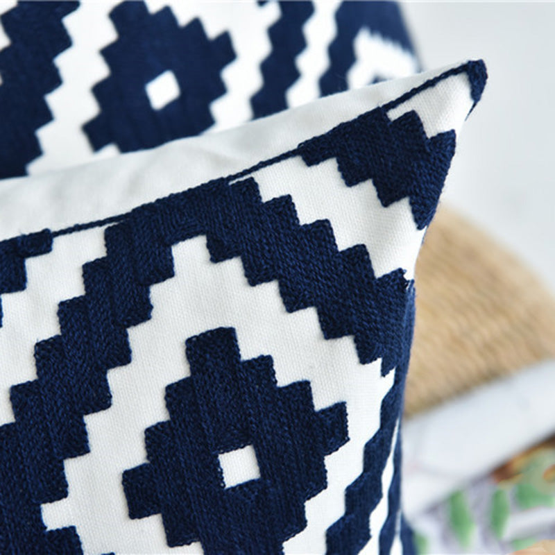 British Blue Kilim Embroidered Pillow Cover