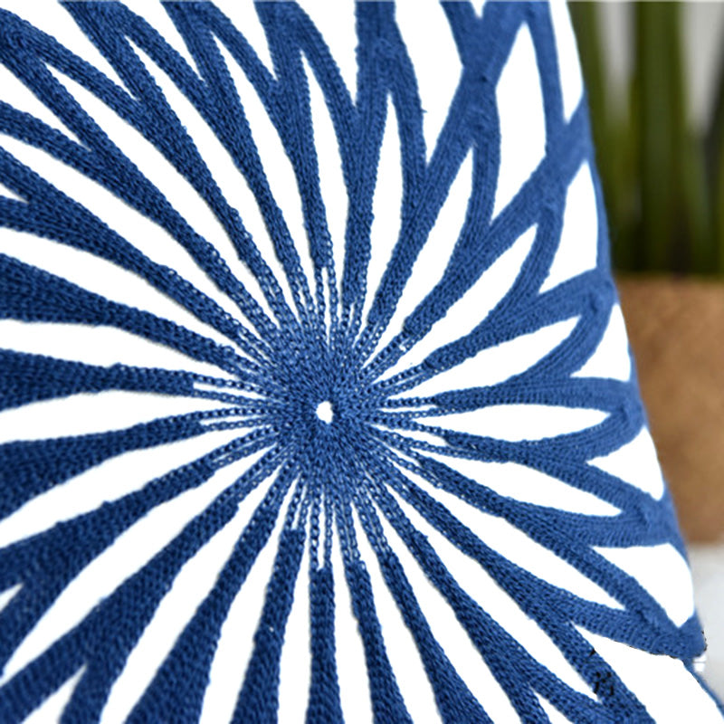 British Blue Leaf Embroidered Pillow Cover