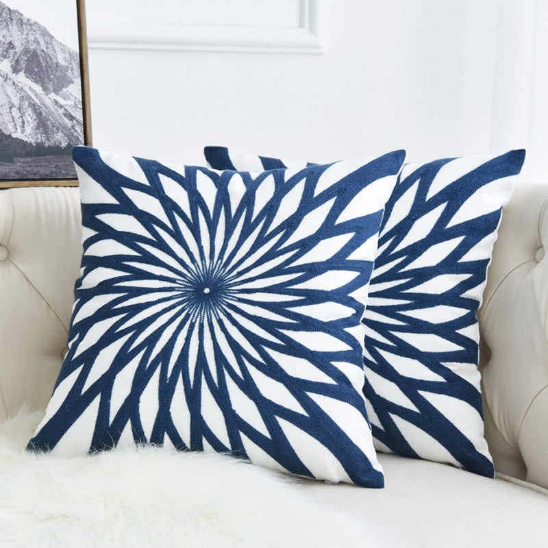 British Blue Leaf Embroidered Pillow Cover