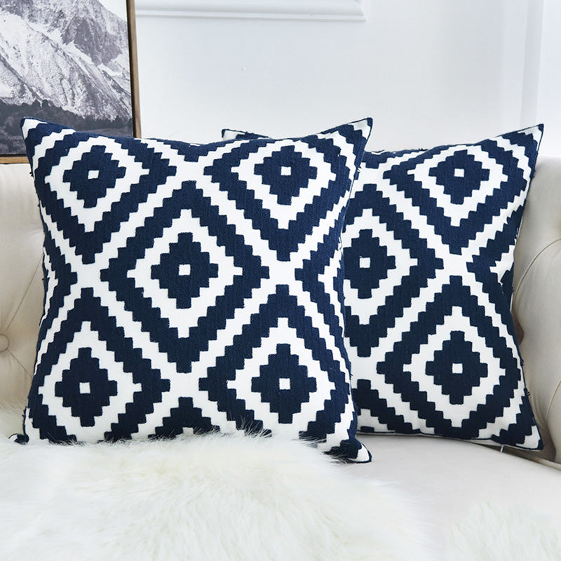 British Blue Kilim Embroidered Pillow Cover