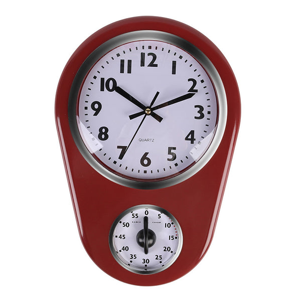 Retro Red Metal Kitchen Wall Clock With Timer (PPB)