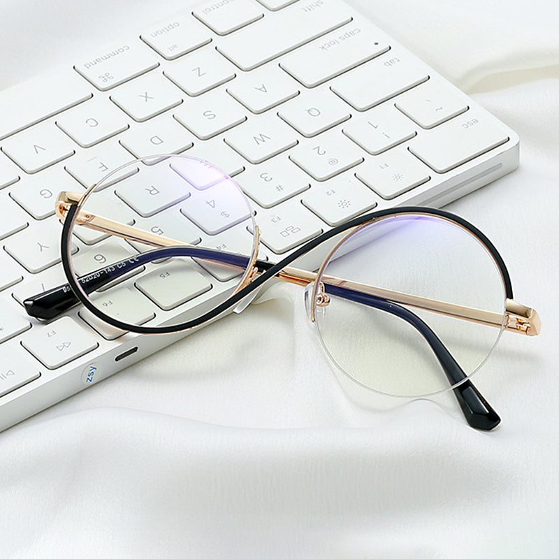 Cross Half-Rim Round Glasses 95929