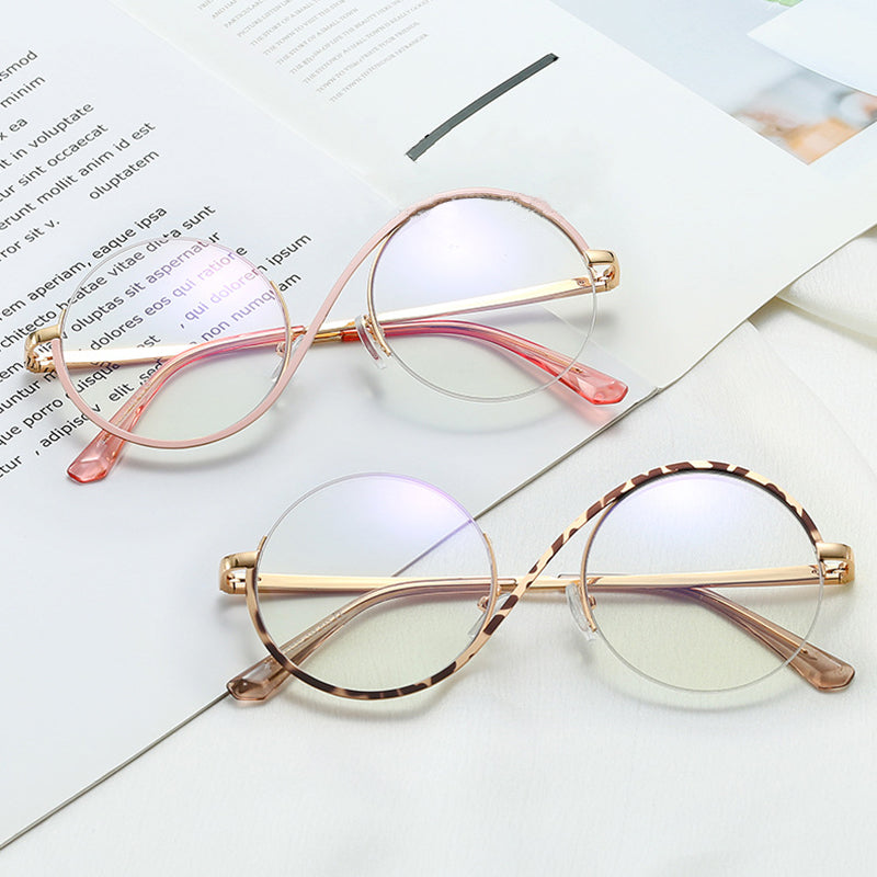 Cross Half-Rim Round Glasses 95929 | Leopard Print Eyeglasses | Blue ...