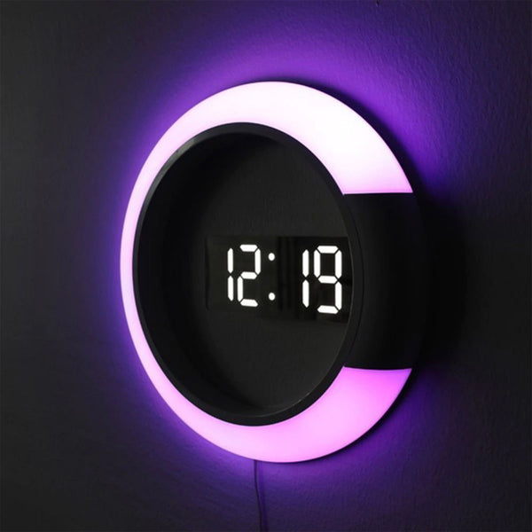 LED Halo Wall Digital Clock | Hollow Alarm Clock Snooze Night Mode ...