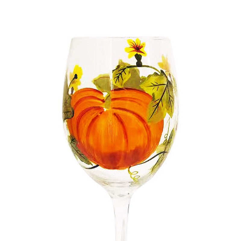 Mattanah P'kin Wine Glass | Handcrafted & Hand Painted Wine Glass  Collection | Vintage Nordic Bartender | Pumpkin Season | Cottage Farmhouse  Decor - Beit Collections
