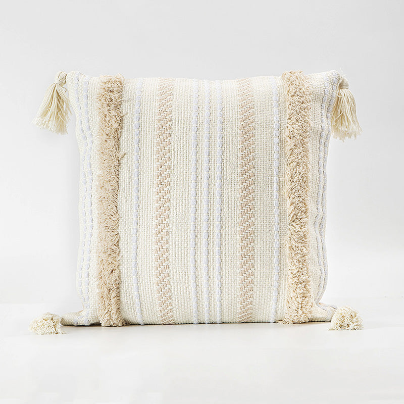 Natural Woven Fringe Tasseled Cushion Cover
