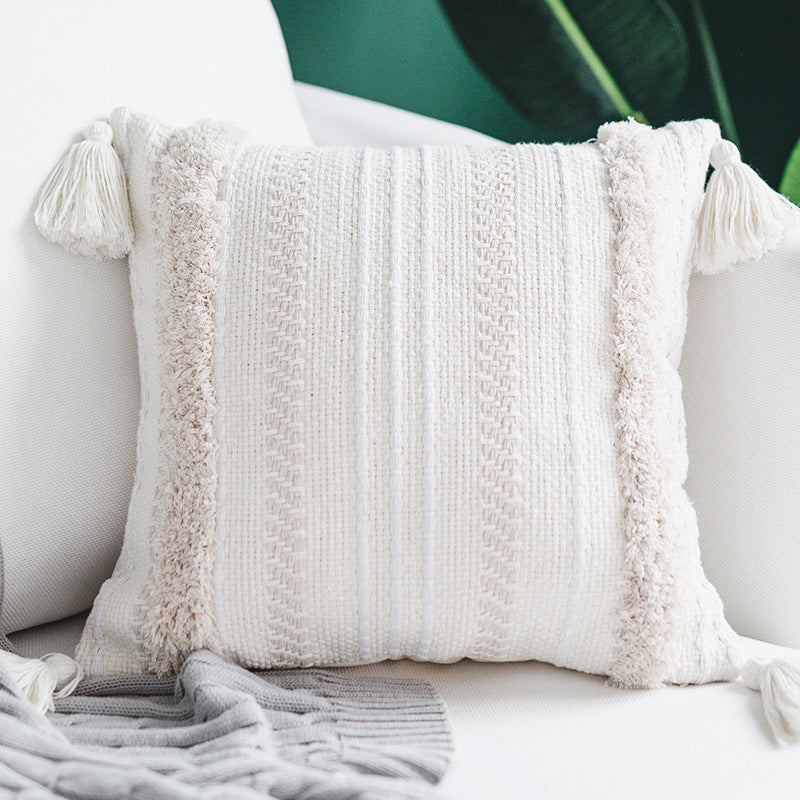 Natural Woven Fringe Tasseled Cushion Cover
