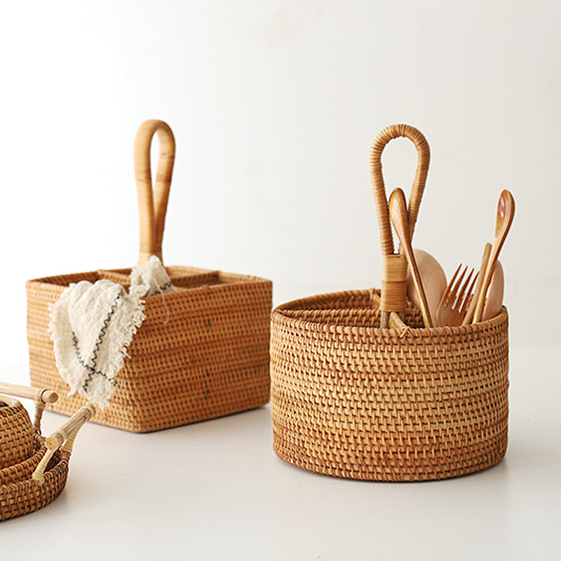 Orakue Rattan Round Organizer Basket