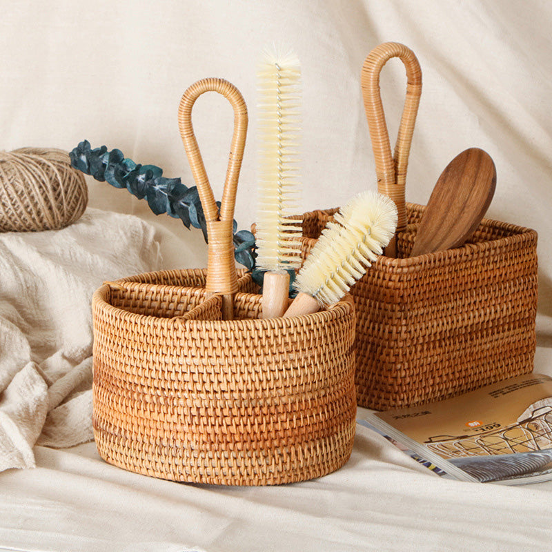 Orakue Rattan Round Organizer Basket