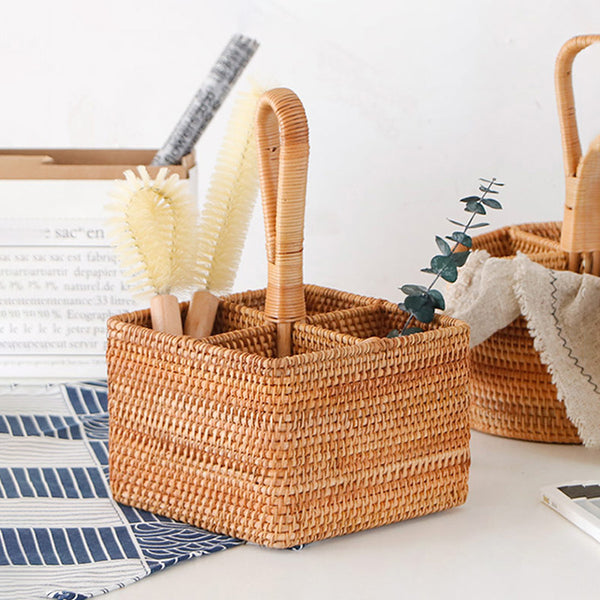 Big Square Rattan Basket Tray With Handles Kitchen Organizer -  in 2023