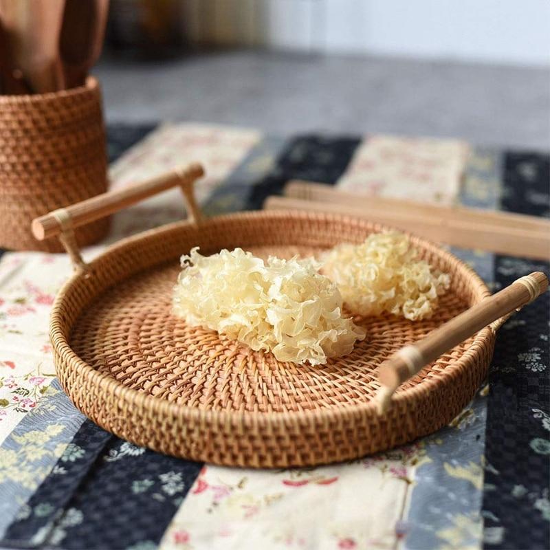 Reena Natural Round Rattan Tray With Handles