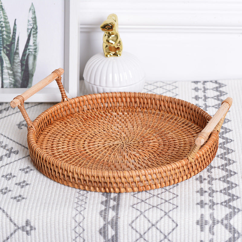 Reena Natural Round Rattan Tray With Handles