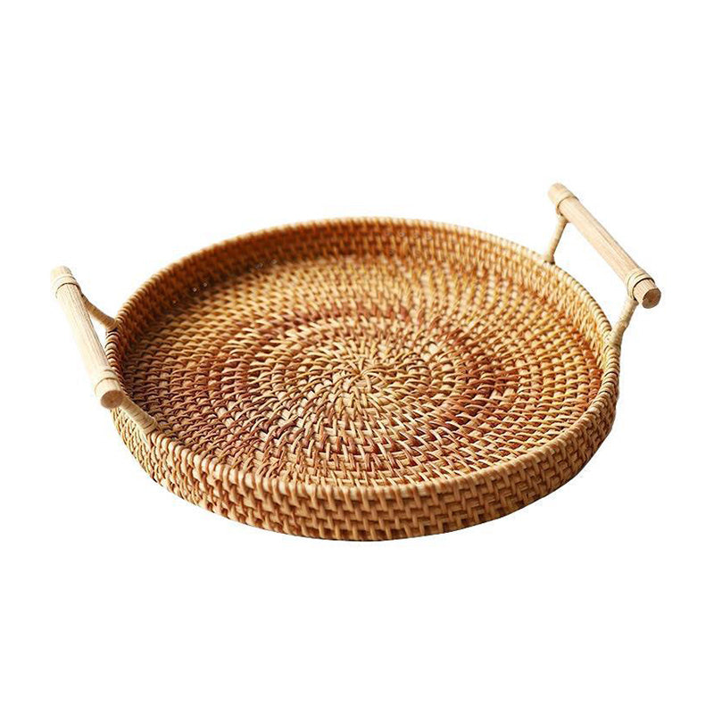 Reena Natural Round Rattan Tray With Handles